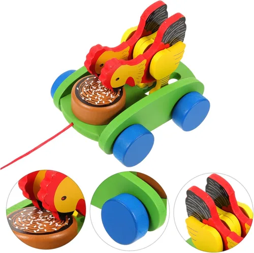 Vista 9 de Carro de madera educativo que tira del juguete Cognitive Developmental Push-Pull Animal con colores brillantes Material robusto