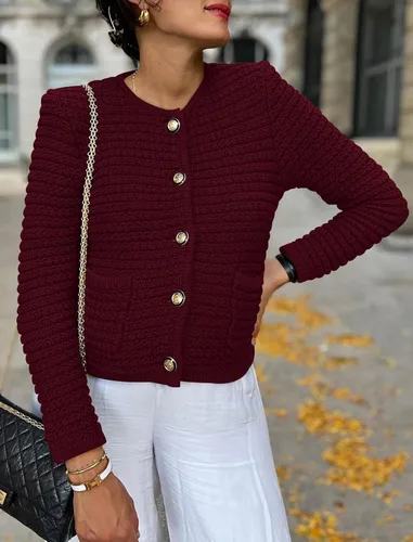 Vista 7 de PRETTYGARDEN Suéteres tipo cárdigan para mujer 2023 para otoño, frente abierto, con botones, manga larga, bolsillos, informal, de punto grueso, ropa