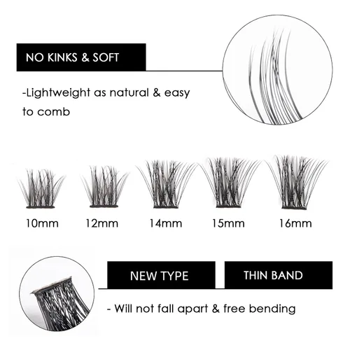 Vista 3 de Pestañas en racimo, 72 pestañas individuales, extensiones de pestañas postizas, kit de extensión de pestañas postizas reutilizables, aspecto