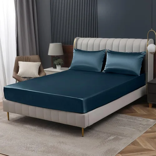 Vista 43 de Homiest Sábana bajera ajustable de satén azul bebé, tamaño individual, bolsillo profundo, ropa de cama lujosa y ultrasuave