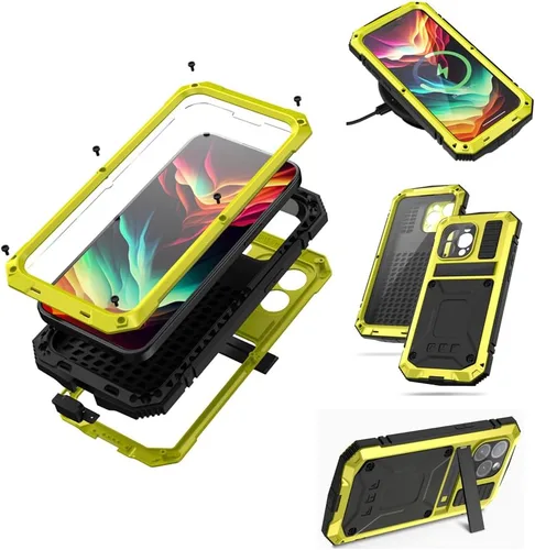 Vista 8 de Lunivop Funda compatible con iPhone 15 Pro, resistente [aluminio Stan] de goma de metal de grado militar con protector de pantalla integrado