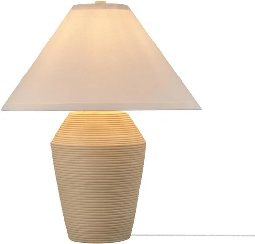 Vista 10 de GLOBE Electric 65922 - Lámpara de mesa de 20 pulgadas, acabado de hormigón acanalado, pantalla de lino blanco