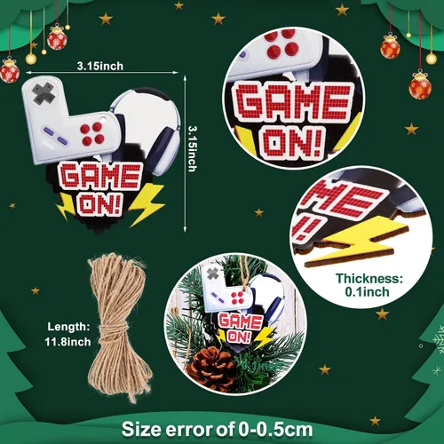 Vista 2 de Kathfly 27 piezas de adornos de videojuegos navideños para árbol de Navidad, controlador de sistema de madera, etiqueta colgante para fiesta