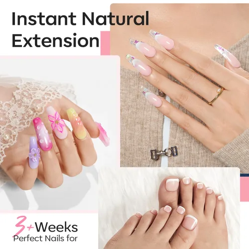 Vista 3 de Modelones Kit de uñas de poligel de 30 colores con lámpara de uñas de 8 W, rosa, amarillo, dorado, nude, formas de uñas, constructor de soluciones