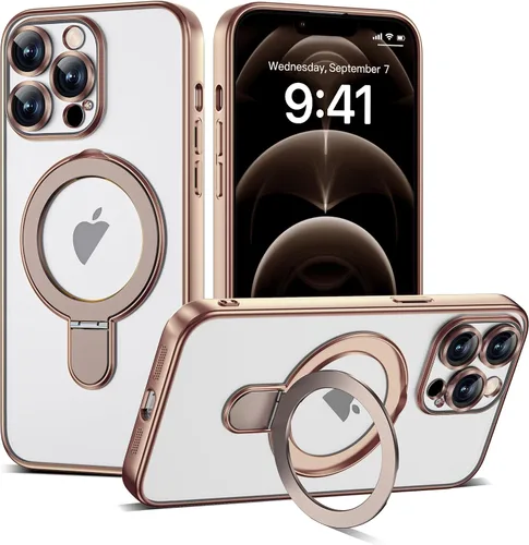 Vista 106 de Funda compatible con iPhone 12 con soporte de anillo magnético invisible [compatible con Mag-Safe] [Protector completo de lente de cámara] Funda