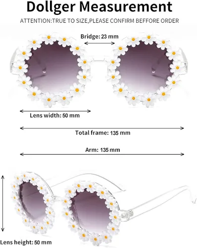 Vista 3 de Dollger Gafas de sol retro con margaritas para mujer diseño de flores redondas modernas para festivales de discoteca Tipos de marco