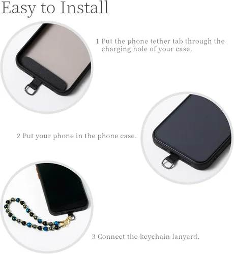 Vista 2 de Dije para teléfono con cuentas de mármol, cordón para teléfono celular con pestaña de amarre, correa de cadena para teléfono, correa de muñeca manos