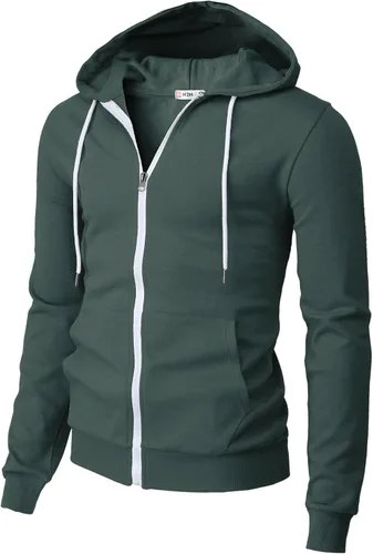 Vista 36 de H2H Sudadera con capucha y cremallera para hombre, ligera, de manga larga, básica, ajustada, de algodón, con bolsillo Cmohol048-gris