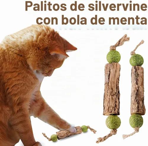 Vista 6 de Silvervine Sticks - Juguetes de hierba gatera para gatos, paquete de 3, juguete interactivo para gatos de interior para limpieza de dientes