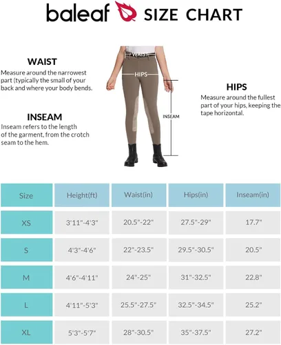 Vista 7 de BALEAF Pantalones de equitación para niñas, pantalones ecuestres con parche en la rodilla, mallas escolares juveniles con bolsillos con cremallera