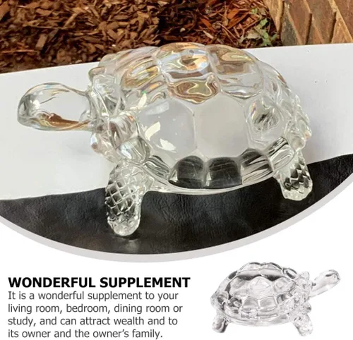 Vista 6 de WINOMO Estatua de tortuga de cristal Feng Shui, tortuga de cristal transparente para decoración de acuario, paz, prosperidad y energía positiva