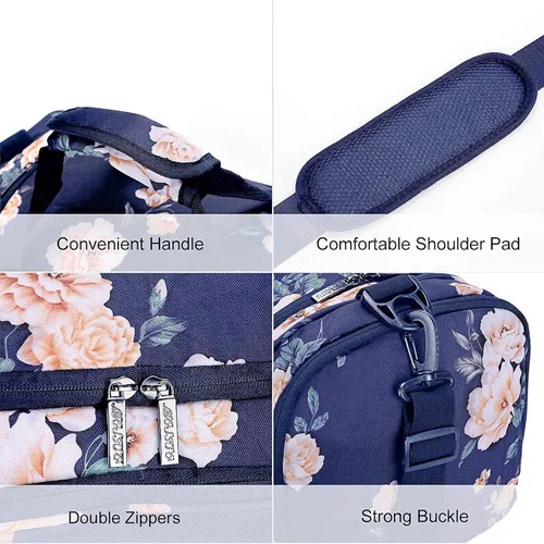 Vista 4 de MOSISO Sports Duffel Peony - Bolsa de gimnasio con compartimento para zapatos para hombres y mujeres, baile de fin de semana, color azul