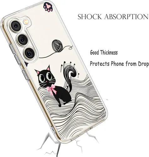 Vista 6 de Unov Funda para Galaxy S23, transparente con diseño, ajuste delgado, buen agarre, funda de teléfono en relieve, cubierta protectora a prueba