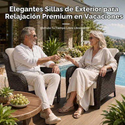 Vista 7 de HUMMUH Juego de 2 sillas de mimbre para patio, sillas de comedor de ratán de polietileno para exteriores, con cojines de asiento de 4 pulgadas