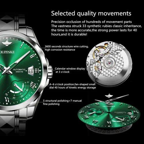 Vista 3 de OUPINKE Relojes automáticos para hombre, resistentes al agua, con cuerda automática, para hombre, relojes mecánicos automáticos
