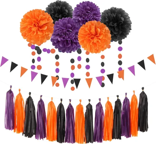 Vista 10 de Decoraciones de fiesta de fútbol negro verde plateado - 30 piezas de serpentinas de graduación de fútbol, pompones de papel de seda, guirnalda
