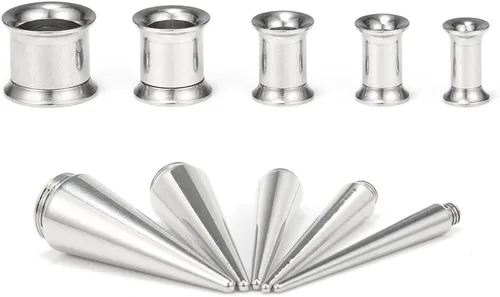 Vista 5 de Ruifan Unisex 2 en 1 Acero Inoxidable Tornillo Ajuste Intercambiable Taper Piercing Oído Túnel Camilla Expansor Calibre 6G 4G 2G 0G 00G