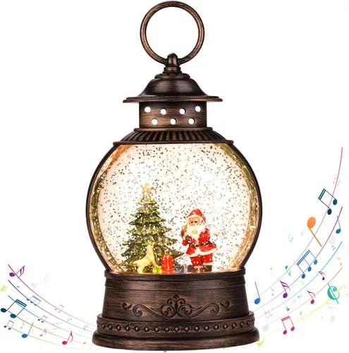 Vista 13 de Linterna de globo de nieve de Navidad, linterna musical de globo de nieve, linterna de mesa de Navidad, luz de villancico, linternas de agua