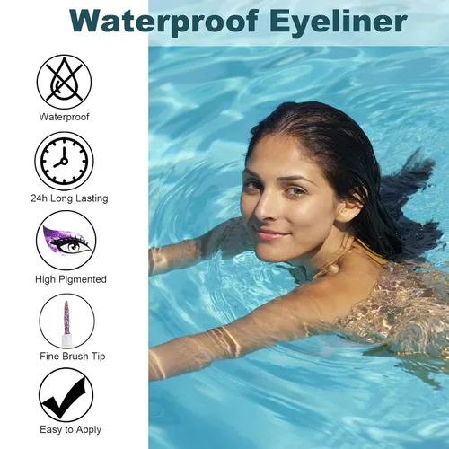Vista 3 de Delineador de ojos líquido con purpurina, delineador de ojos con purpurina morado, de larga duración, impermeable, de secado rápido, punta
