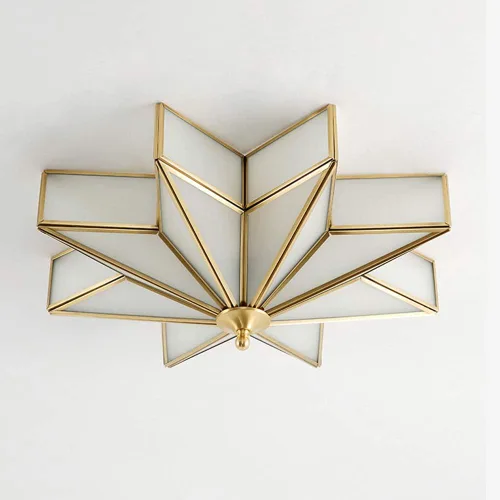 Vista 2 de LITFAD Moderna lámpara de techo LED de 4 luces biselada de vidrio esmerilado empotrado, lámpara de iluminación tradicional de latón con estrella