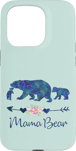 Vista 14 de Teal Blue Purple Floral Mama Bear and Two Cubs Green Mint Case for iPhone 16
