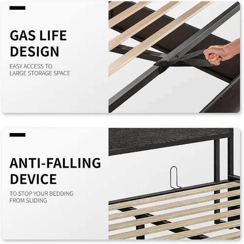 Vista 7 de Cama de Almacenamiento Elevable Tamaño Full, Marco de Cama Plataforma de Madera con Cabecera de Almacenamiento y Estación de Carga, No Necesita Negro