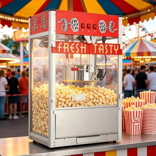 Vista 21 de Máquina comercial de palomitas de maíz con hervidor de 20 onzas, máquina de palomitas de maíz para encimera estilo teatro, acero inoxidable, control
