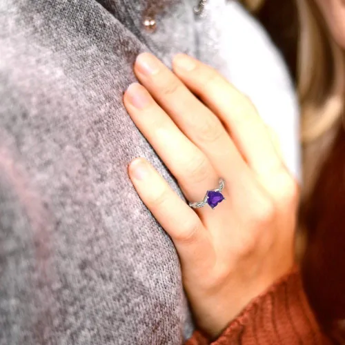 Vista 5 de Clara Pucci Anillo de compromiso nupcial de 2.19 quilates con halo solitario cruzado de amatista natural, diseño de aniversario, novia, oro blanco