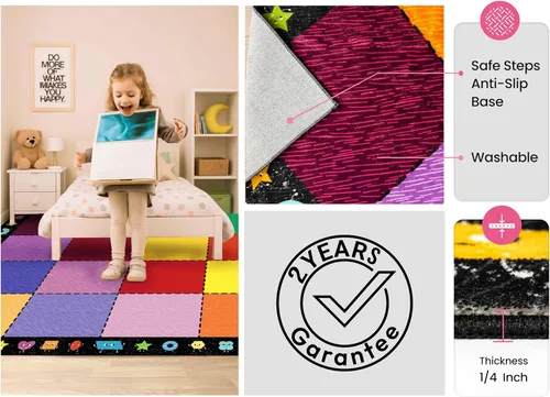 Vista 3 de OLEEK Large Classroom Rug Elementary 5x7 - (Washable) Classroom Rugs for Kids Room - Classroom Carpet Elementary - Kids playroom Rug 5 x 7