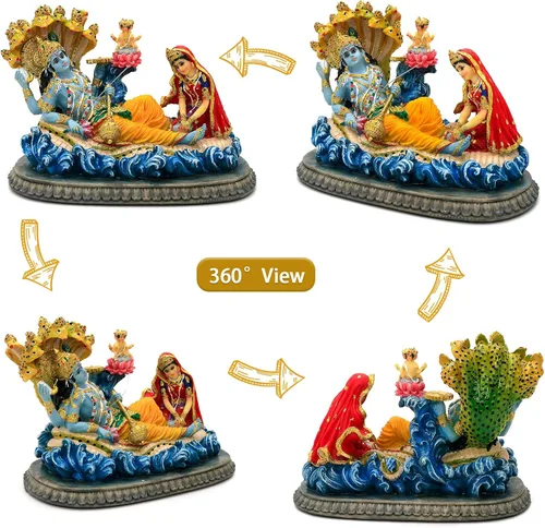 Vista 2 de alikiki Estatua hindú de Dios Señor Vishnu – 8.3 pulgadas de largo Mahavishnu figura divina deidad hindú para adoración espiritual, hogar, oficina