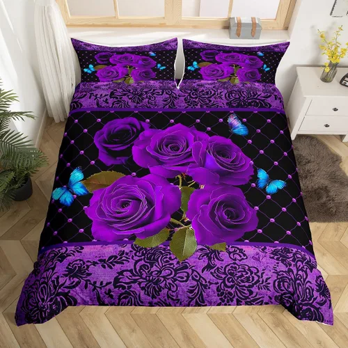 Vista 26 de Manfei Juego de funda de edredón de mariquita de tamaño individual, juego de ropa de cama de flores de acuarela de 2 piezas, funda de edredón floral