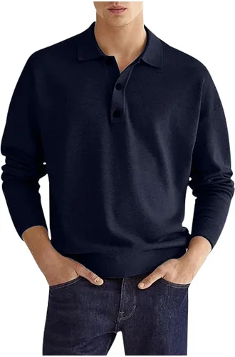 Vista 9 de Mens Shirts Casual Long Sleeve Solid Button Down T-Shirts Lightweight Collar Polo Shirt Loose Pullover Henley Tee