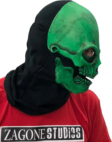 Vista 4 de Zagone Studios Máscara de esqueleto de Halloween con calavera verde reactiva a los rayos UV