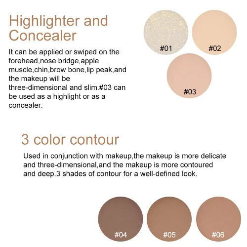 Vista 2 de evpct Paleta de contorno facial y resaltado, kit de maquillaje para principiantes, paleta de contorno para piel madura, base, corrector, bronceador