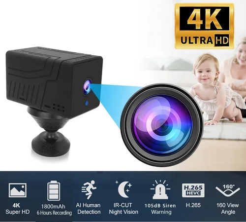 Vista 2 de Cámara de batería inalámbrica 4K WiFi, 1800 mAh, monitor inalámbrico para bebés 4K para exteriores, cámara de seguridad para el hogar, cámara