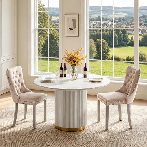 Vista 22 de SSLine 41.3 in Round Sintered Stone Dining Table for 4 Fluted Pedestal Base