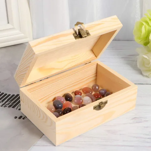 Vista 6 de HEALLILY Joyero de madera sin acabar, organizador de almacenamiento de manualidades, rectángulo compacto para aretes, anillos, cuentas, decoración