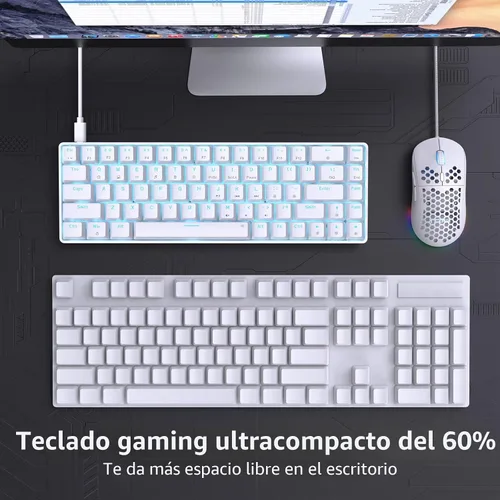 Vista 2 de DIERYA X TMKB - Teclado mecánico para juegos con cable al 60% y mouse para juegos con cable, color blanco (interruptor rojo silencioso)