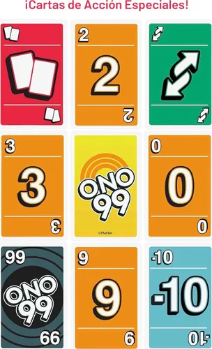 Vista 4 de Mattel Games Juego de cartas ONO 99 de The Makers of UNO para niños, adultos y familias, añade números y no pases más de 99
