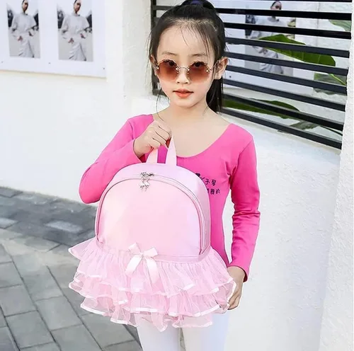 Vista 5 de Mochila de bailarina de princesa para niñas pequeñas, mochila de nailon, Rosado, balconcito