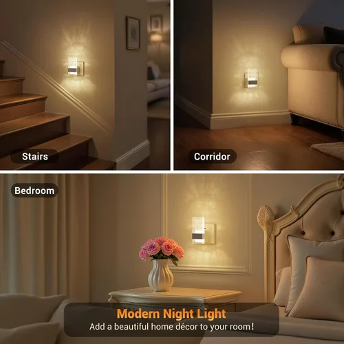 Vista 5 de JandCase Luz nocturna enchufable con sensor de atardecer a amanecer, brillo ajustable de 0-100 lúmenes, luz nocturna LED blanca cálida de 3000 K