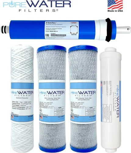 Vista 2 de Fabricado en Estados Unidos – Juego de repuesto de filtro de agua de ósmosis inversa 75 GPD – Incluye membrana RO, 2 filtros de bloque de carbono