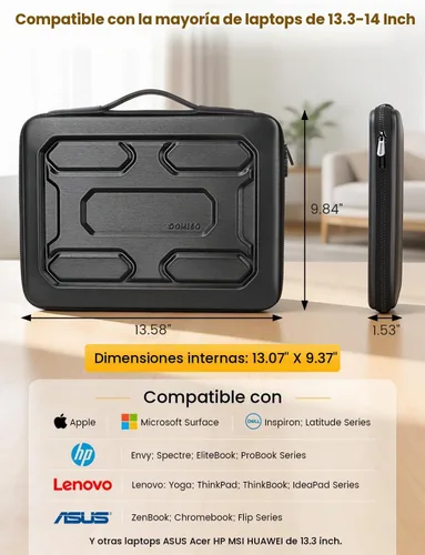Vista 7 de DOMISO Funda rígida para laptop de 14 a 14.4 pulgadas, impermeable, a prueba de golpes, funda rígida para laptop con asa y bolsillo de Negro