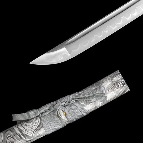 Vista 4 de Espada samurái real forjada a mano con acero T10 templado con arcilla, espada Katana de espiga completa afilada, 41 pulgadas