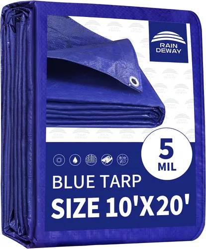 Vista 14 de RAINDEWAY Tarps - Lona impermeable de color azul de 4 x 16 pies de grosor, resistente a desgarros, multiusos, para techo, campamento, automóvil