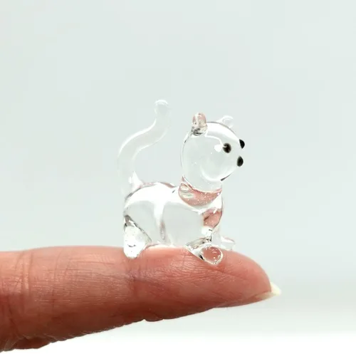 Vista 10 de Figura de cristal en miniatura de gato pequeño, animal de vidrio soplado hecho a mano, bonita escultura de gato coleccionable, regalo de decoración