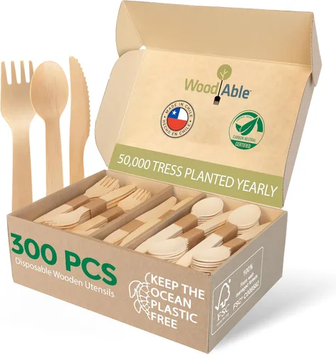 Vista 17 de Juego de cubiertos de madera desechables – 100% compostable para el hogar – 100 tenedores de 6.5 pulgadas, utensilios de bambú alternativos