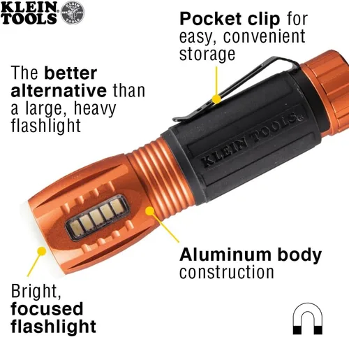Vista 3 de Klein Tools Linterna LED 56028 y luz de trabajo, duradera, impermeable, compacta, extremo magnético manos libres, funciona hasta 12 horas