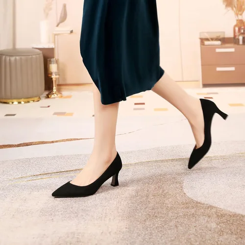 Vista 4 de Zapatos de tacón medio con punta puntiaguda para mujer, sin cordones, de gamuza, de 2.5 pulgadas