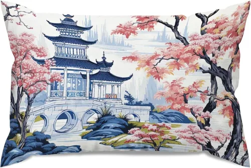 Vista 65 de ArogGeld Funda de almohada blanca con flores chinoiserie, funda de almohada para sofá, diseño floral verde y blanco, funda de almohada de lino A-12